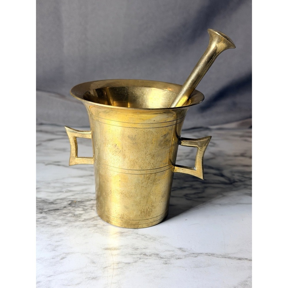 Vintage‎ SKULTUNA Solid Brass Apothecary Druggist Mortar & Pestle  Sweden (3026)